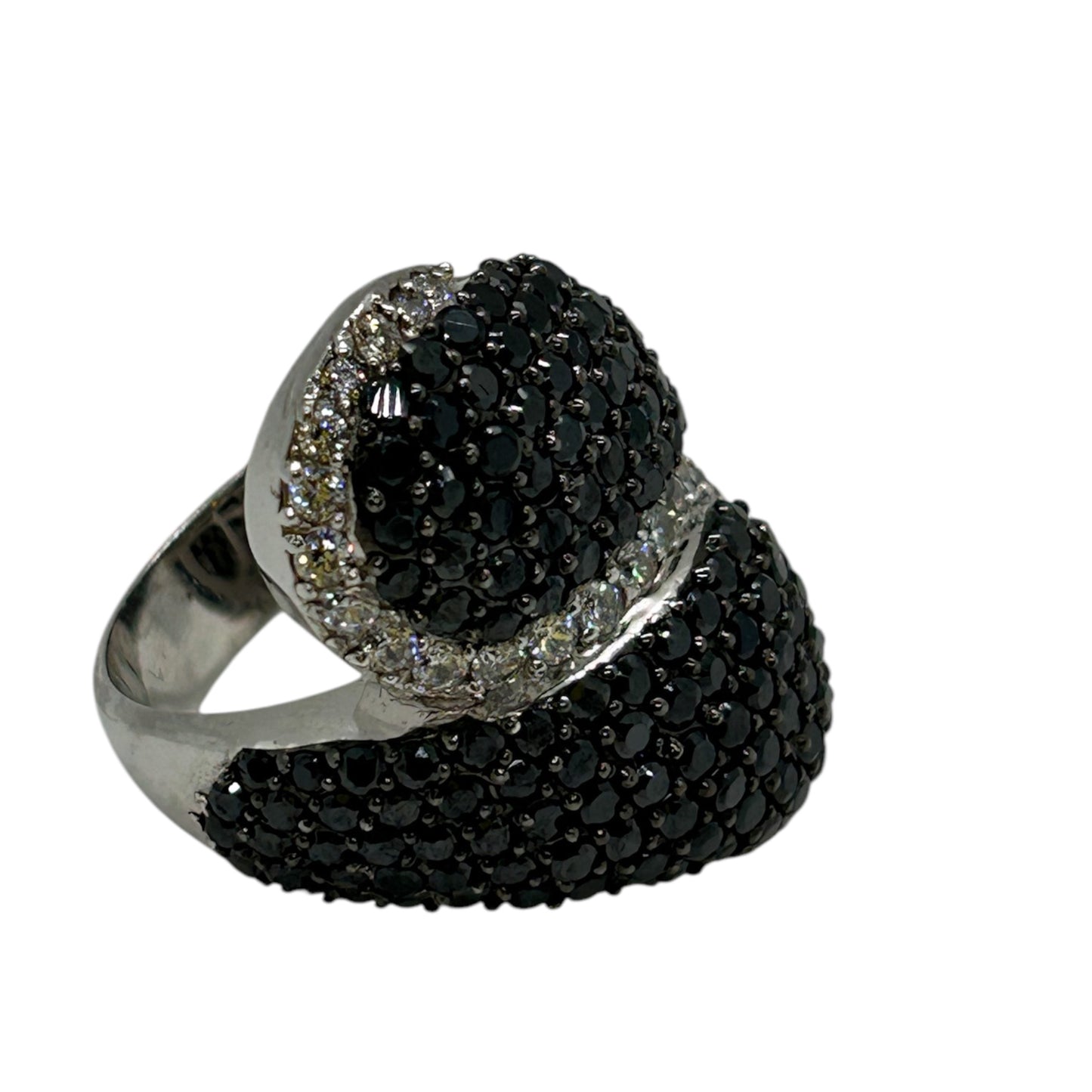 Luxury Black and White Swirl Sterling Silver Ring