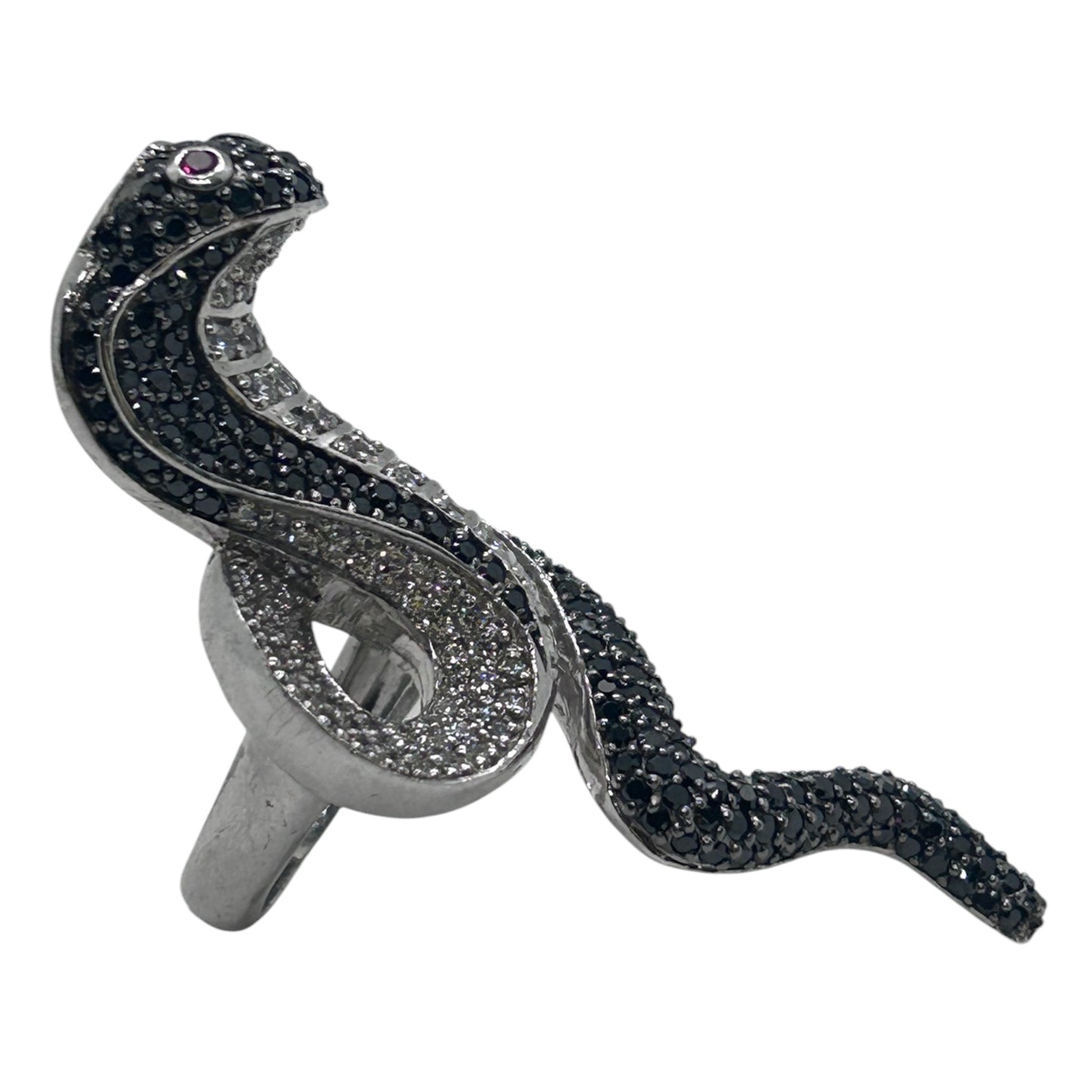 Black and White Cobra Snake Cocktail Ring 