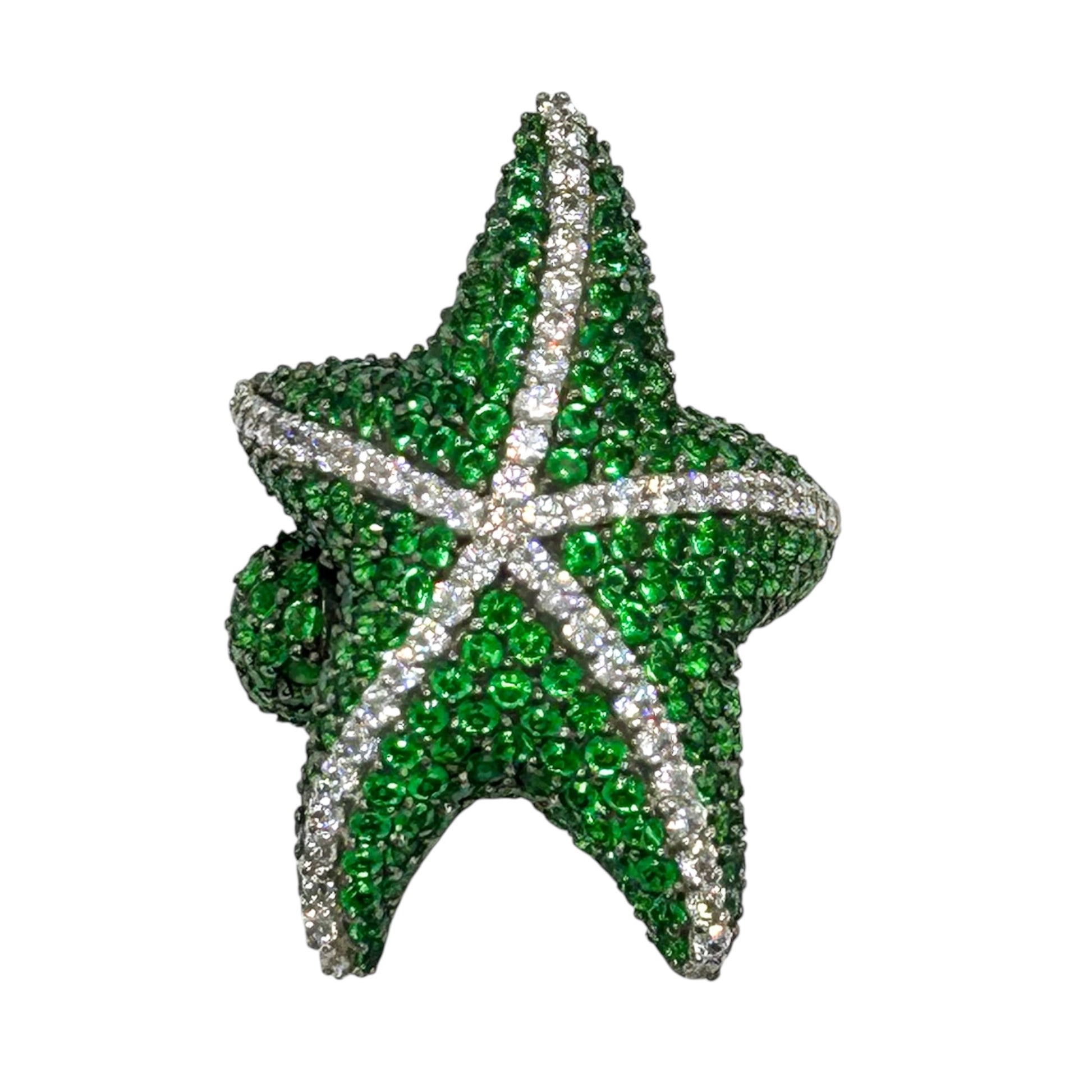 Sterling Silver Green Starfish Ring