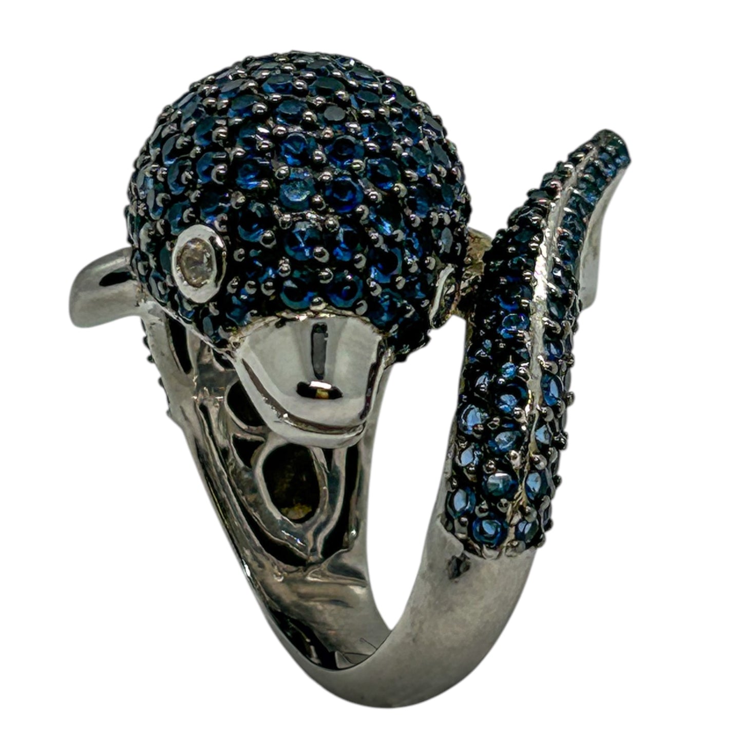 Sterling Silver Blue Cocktail Dolphin Ring