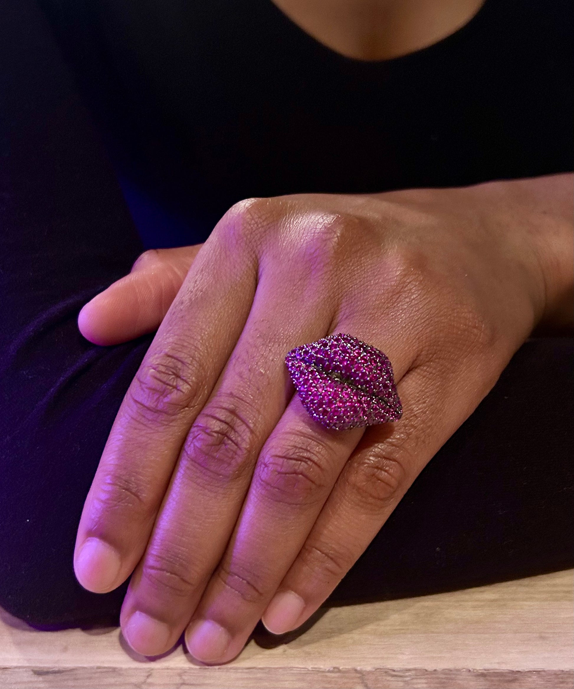 Sterling Silver Pink Lips Ring