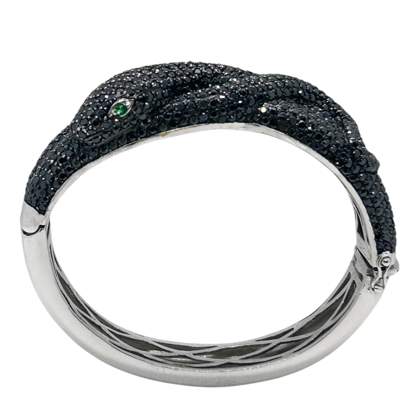 Black Cubic Zirconia and Sterling Silver Snake Bracelet