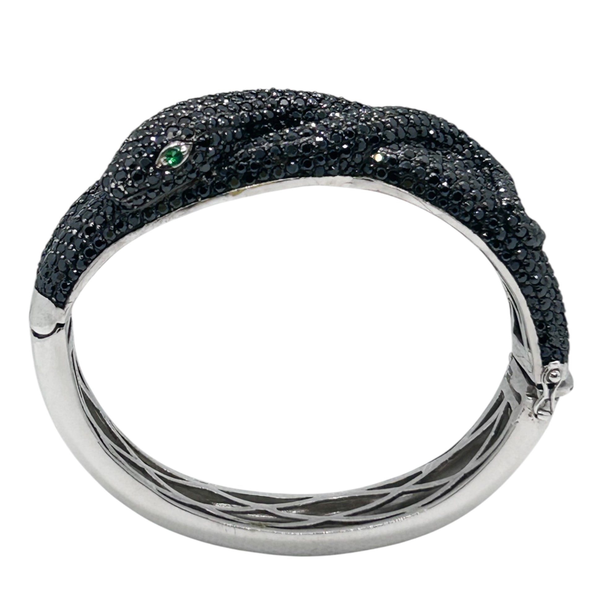 Black Cubic Zirconia and Sterling Silver Snake Bracelet