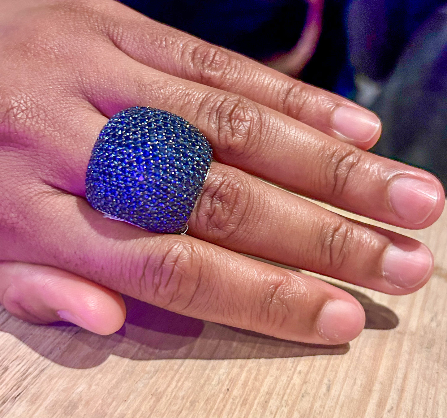 Navy Blue Sterling Silver Statement Cocktail Ring