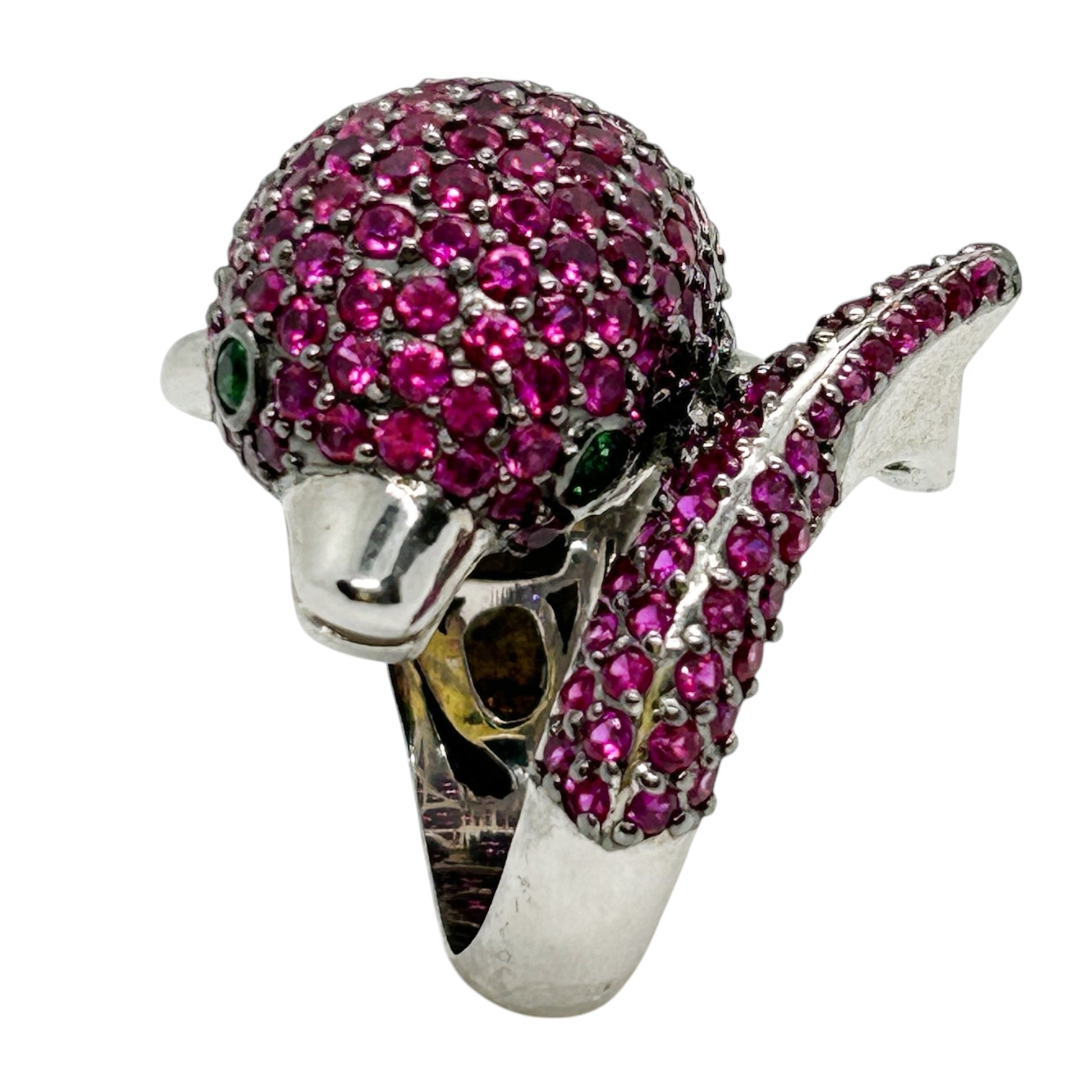 Sterling Silver Pink Cocktail Dolphin Ring