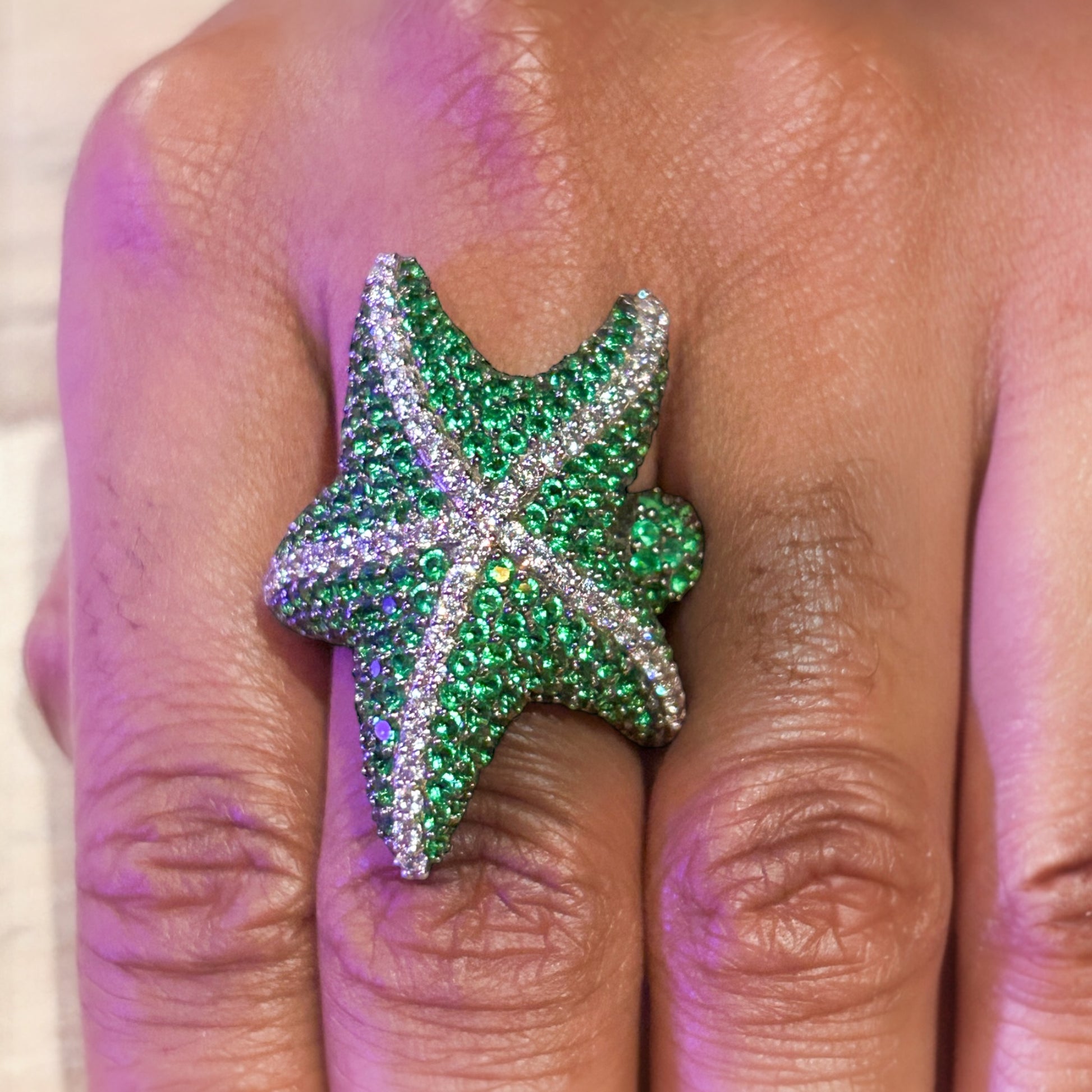 Luxury Green Starfish Ring