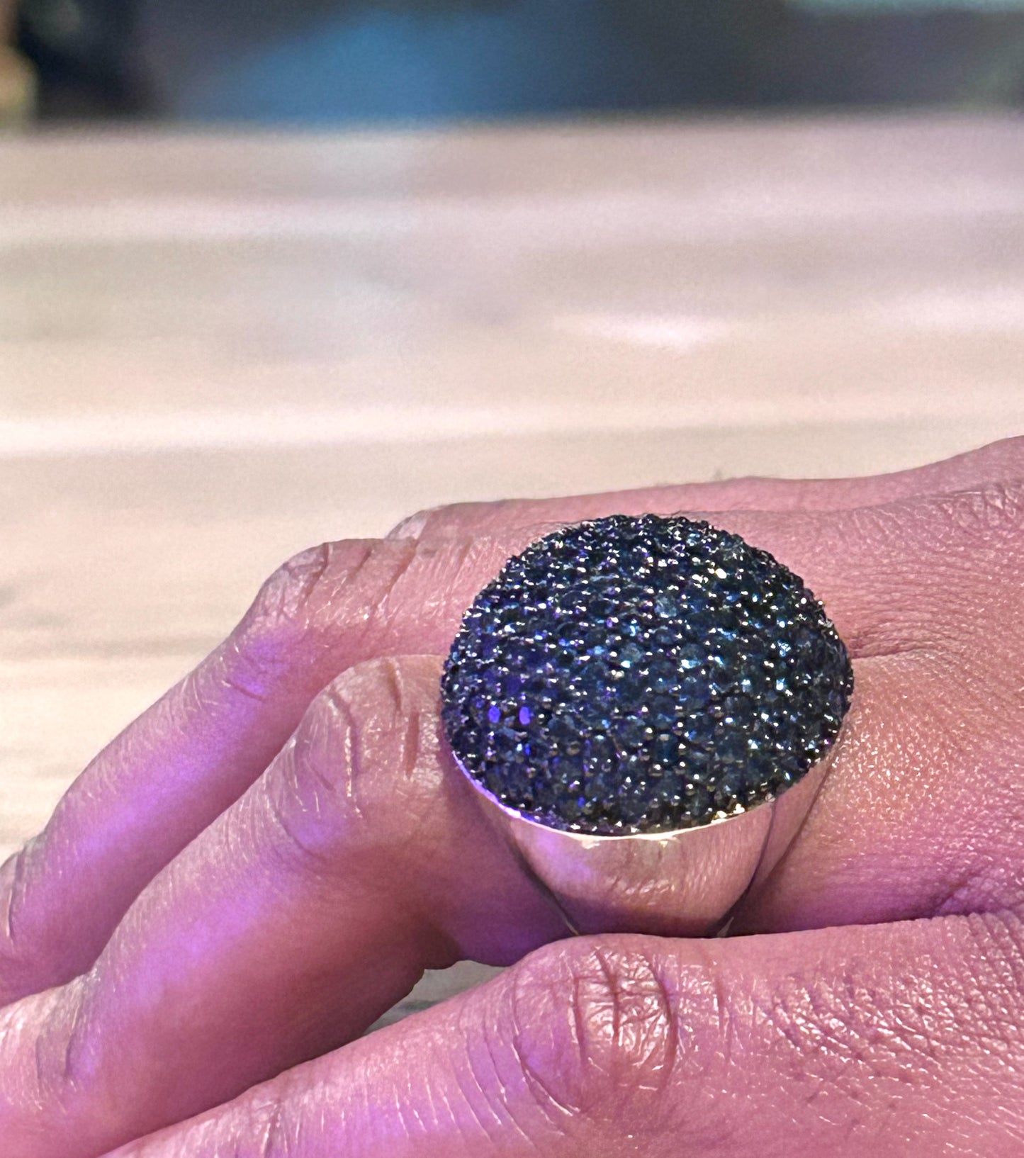 Luxury Sterling Silver Blue Bling Statement Ring