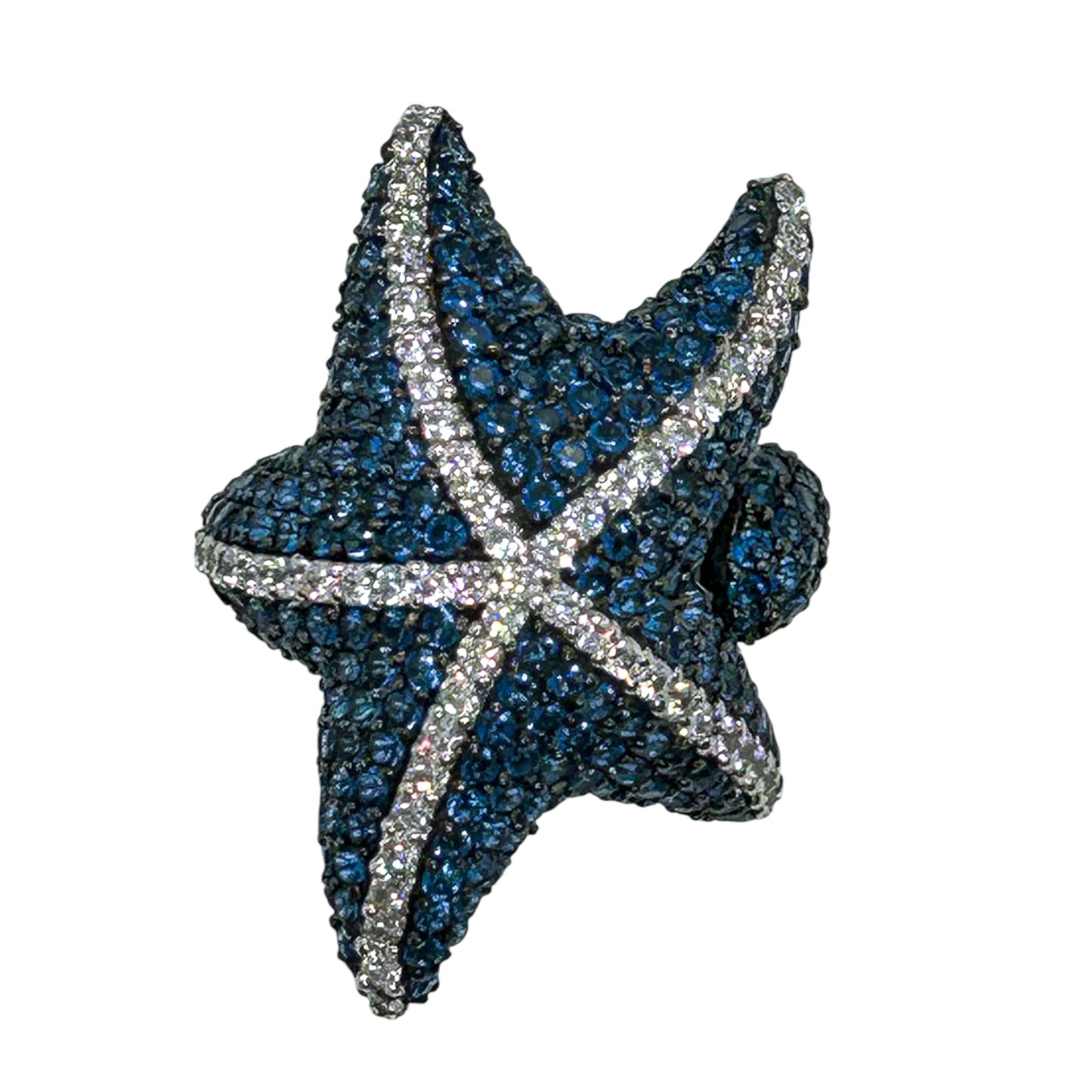 Luxury Sterling Silver and Cubic Zirconia Blue Starfish Ring
