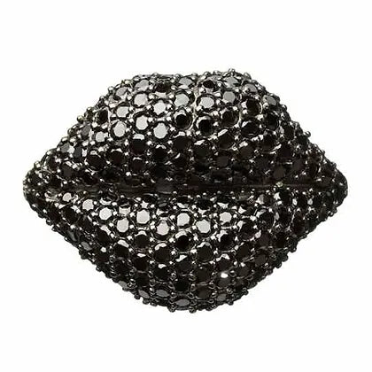 Sterling Silver Black Pave Hot Lips Ring