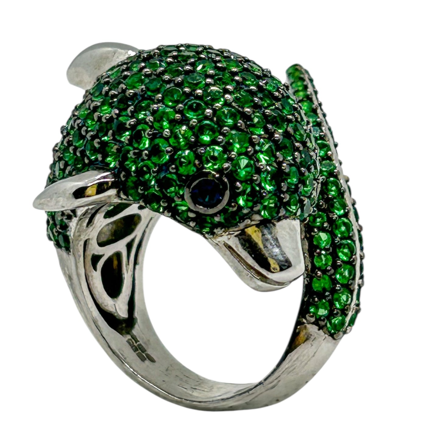 Luxury Sterling Silver Green Dolphin Ring 