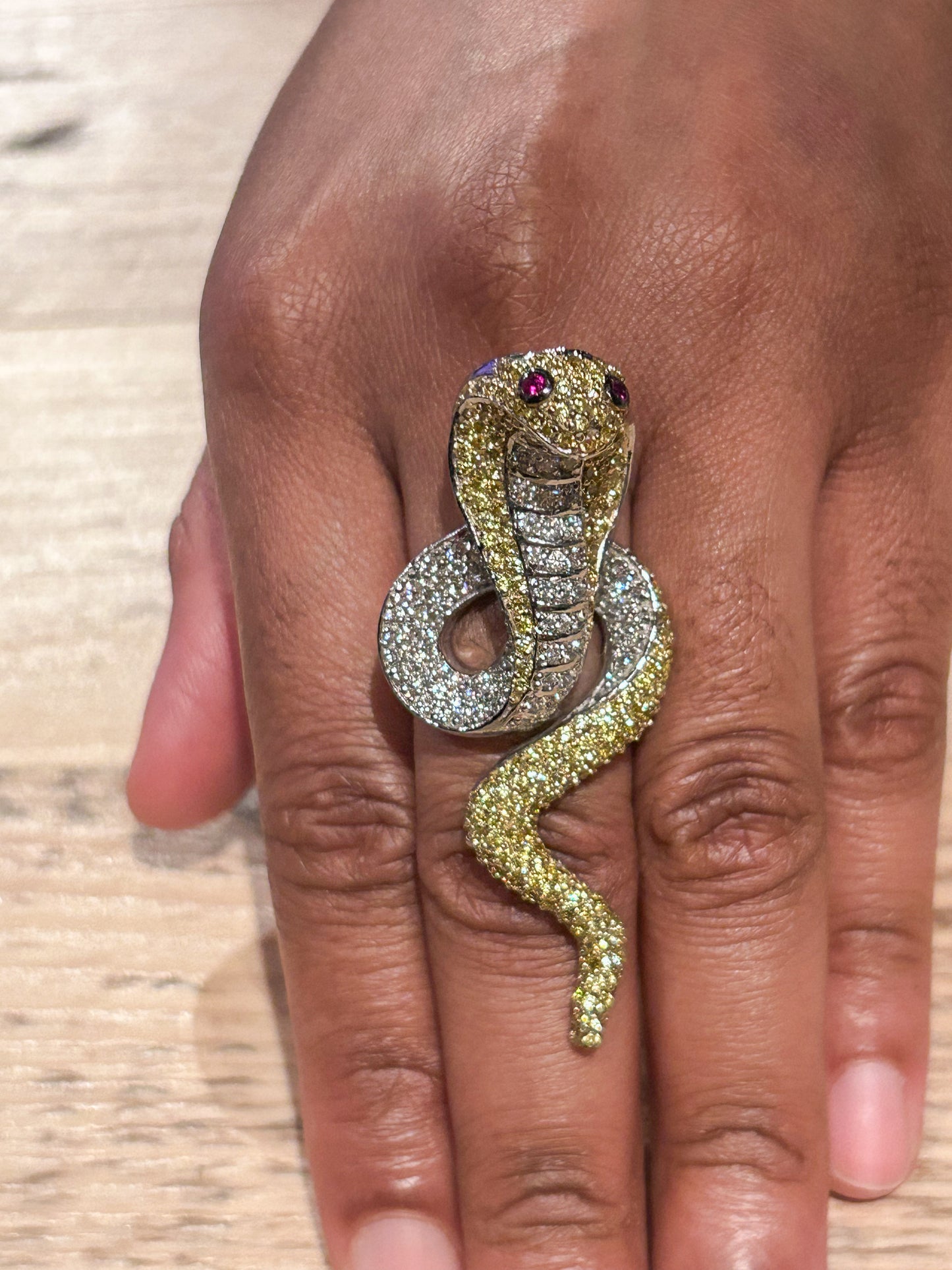  Cobra Snake Statement Ring with Yellow and White Cubic Zirconia