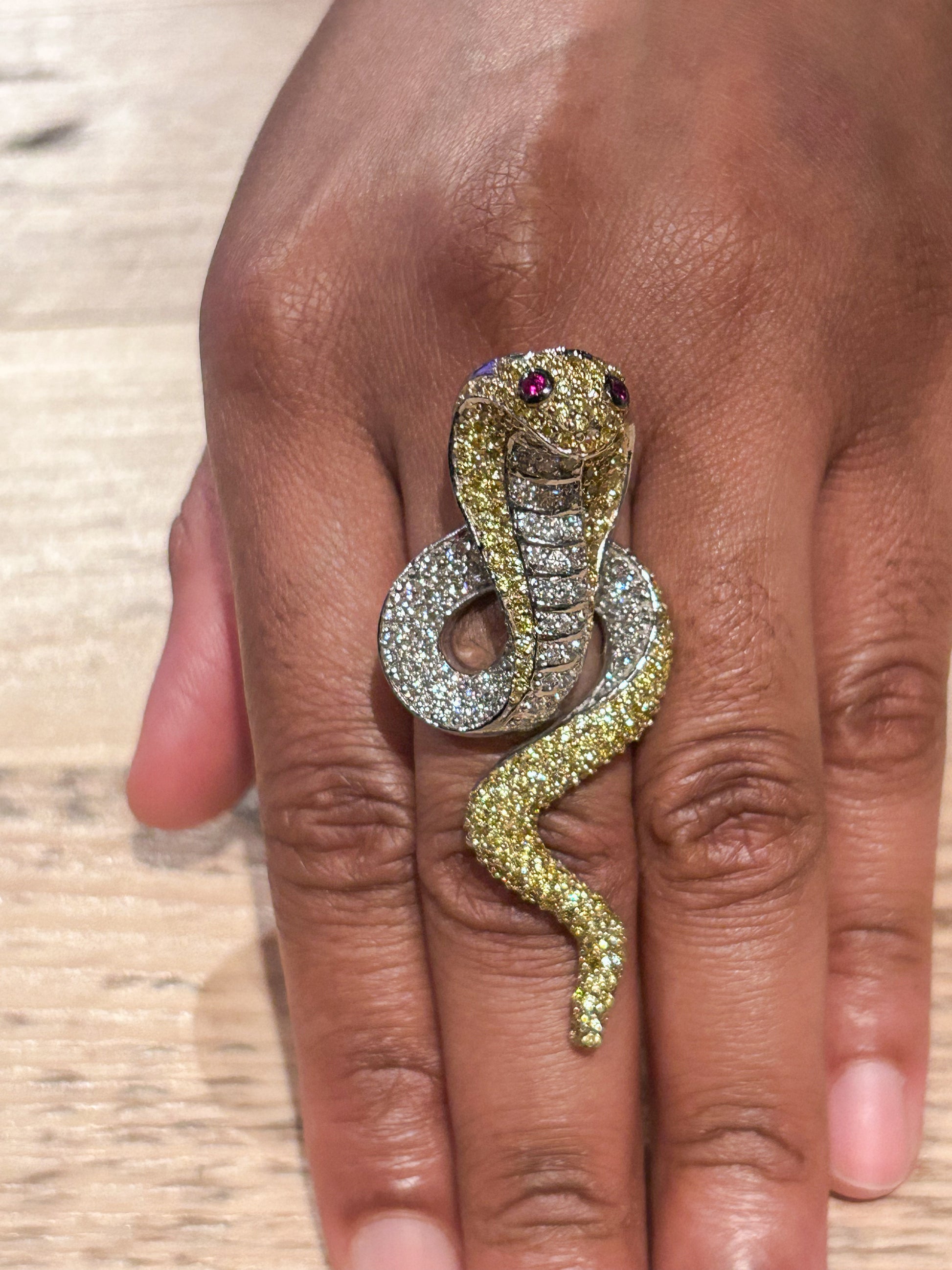  Cobra Snake Statement Ring with Yellow and White Cubic Zirconia
