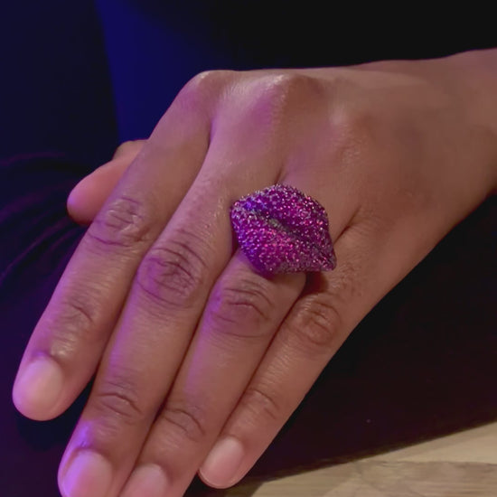 Luxury Sterling Silver and Cubic Zirconia Pink Hot Lips Ring