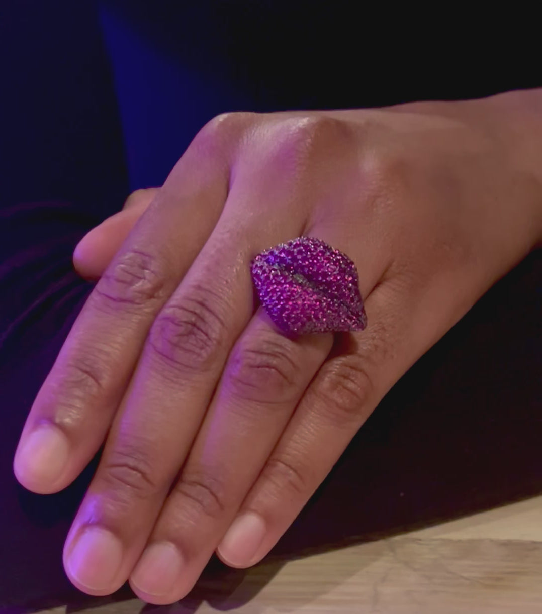 Luxury Sterling Silver and Cubic Zirconia Pink Hot Lips Ring