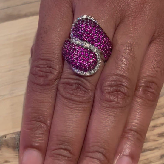 Luxury Sterling Silver and Cubic Zirconia Pink Swirl Cocktail Ring