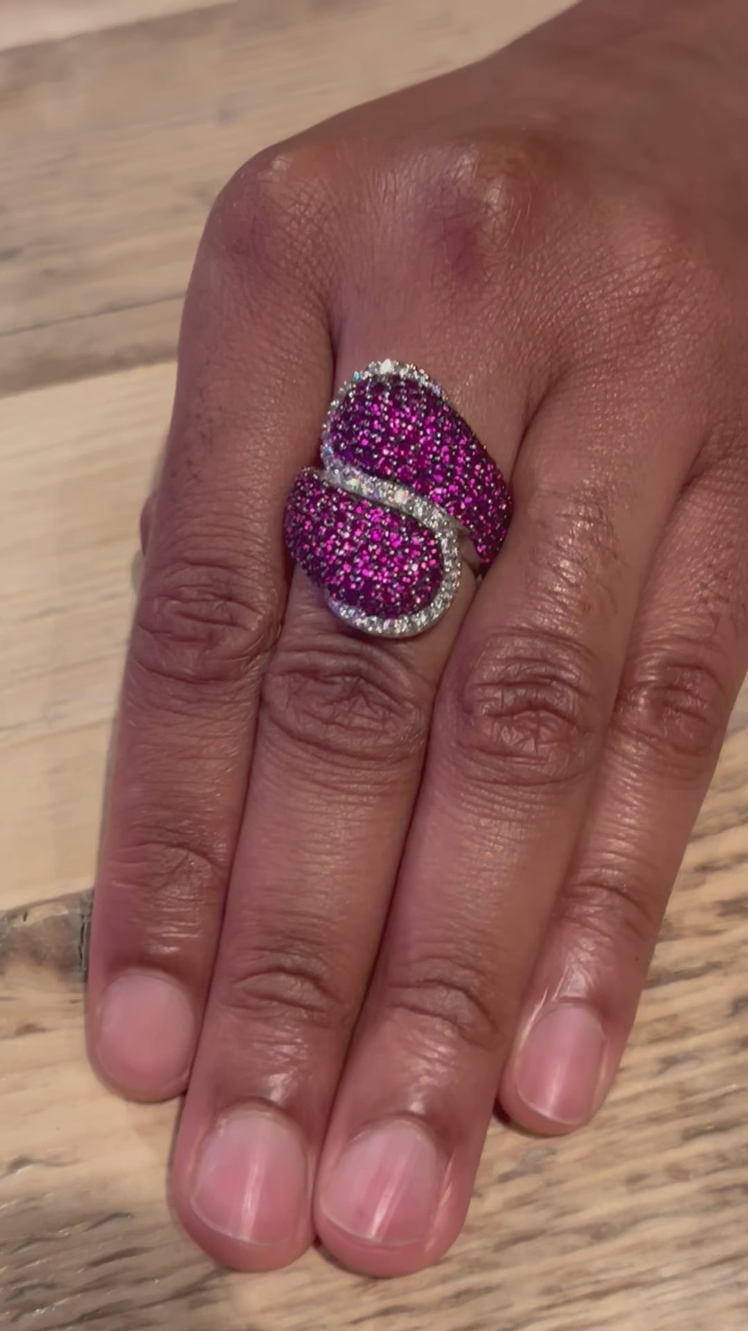 Luxury Sterling Silver and Cubic Zirconia Pink Swirl Cocktail Ring