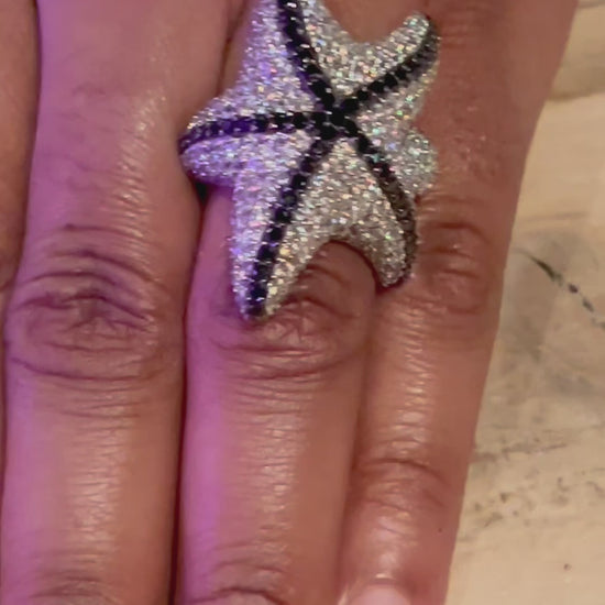 Sensational White and Black Starfish Ring