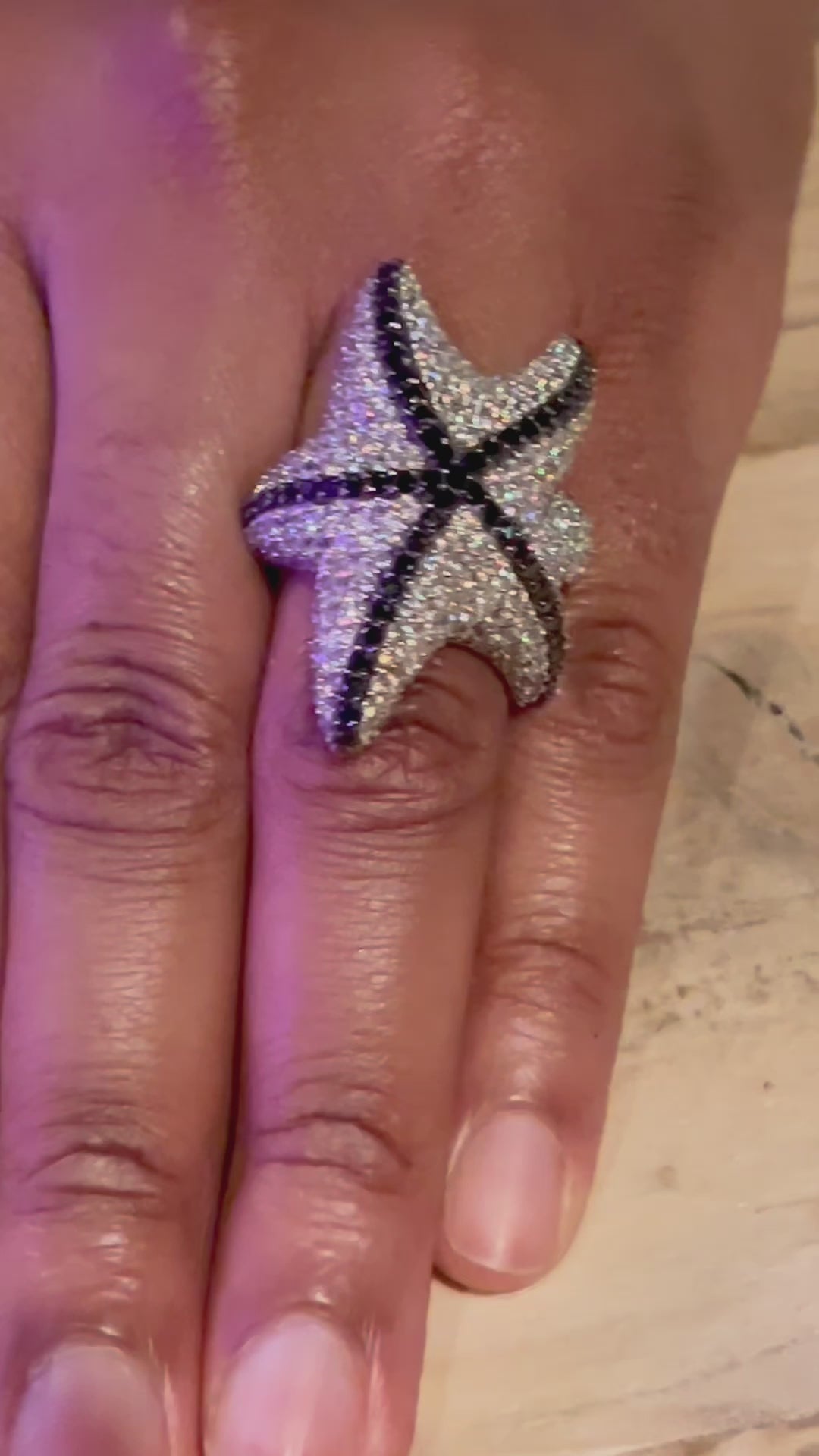 Sensational White and Black Starfish Ring