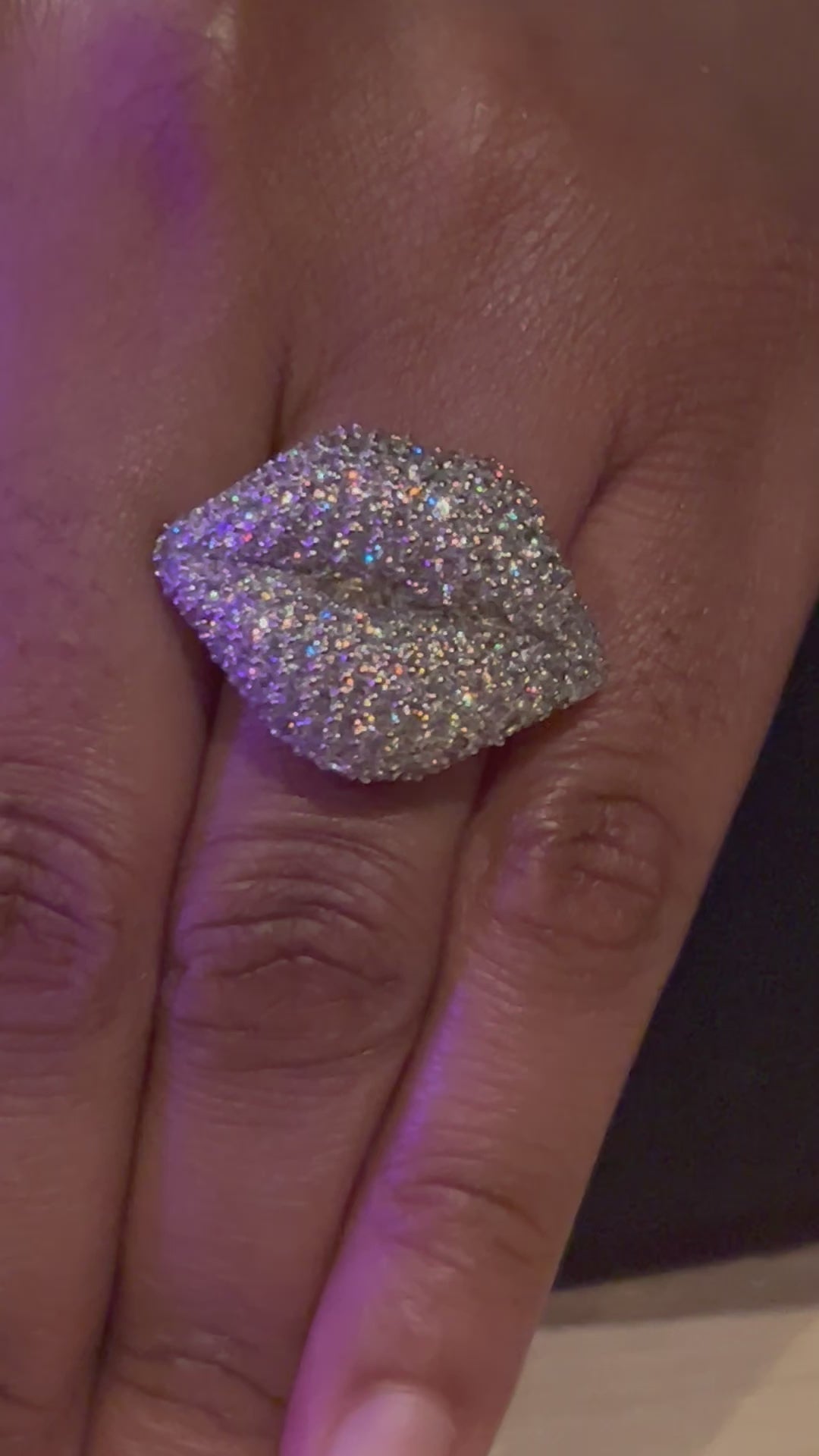 Luxury Sterling Silver and Cubic Zirconia Pave Hot Lips Ring