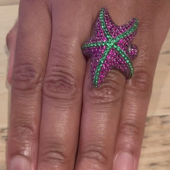 Luxury Pink and Green Starfish Ring
