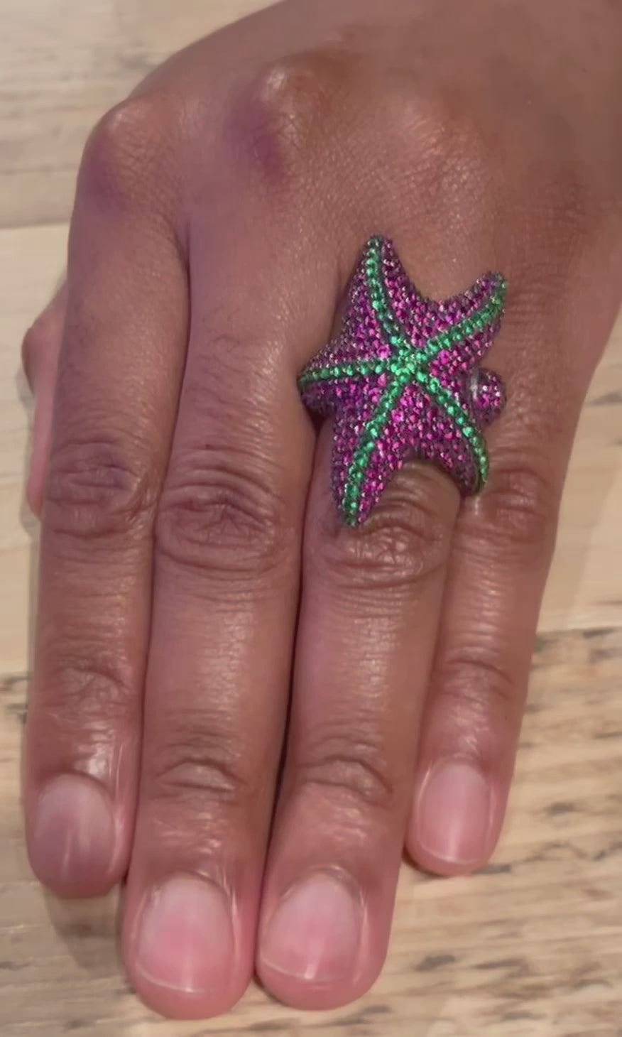 Luxury Pink and Green Starfish Ring