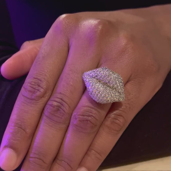 Luxury Sterling Silver and Cubic Zirconia White Pave Hot Lips Ring
