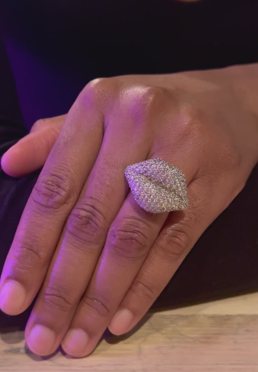 Luxury Sterling Silver and Cubic Zirconia White Pave Hot Lips Ring